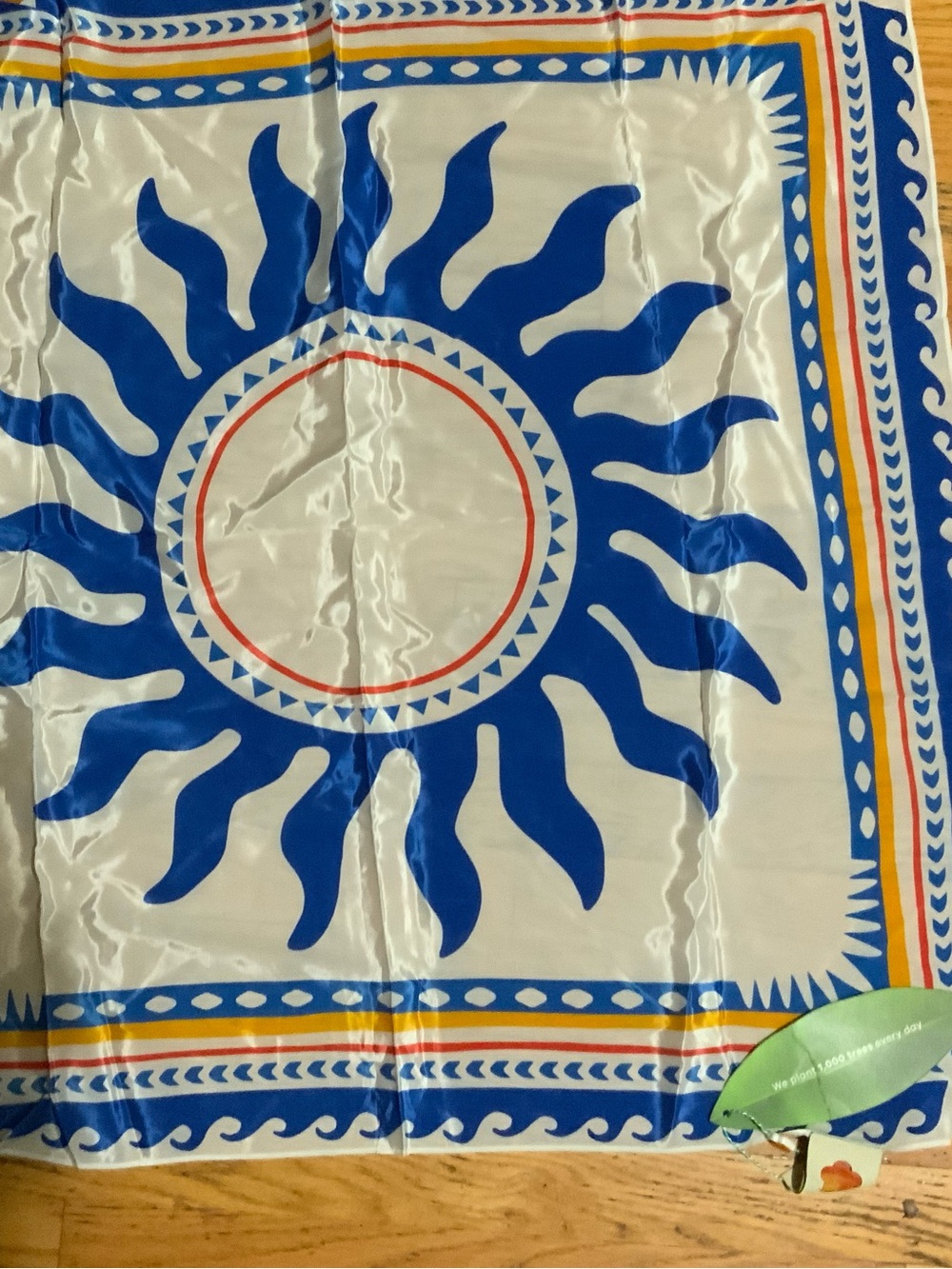 FARM Rio White, Blue & Yellow Sun Motif Silk-Look Scarf - 32 x 32 inches - Picture 5 of 9